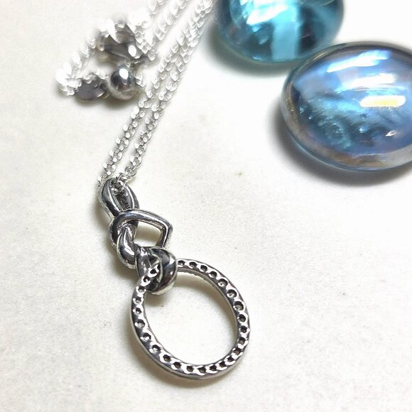 Authentic Pandora Sterling Silver Heart Knot Necklace Adjustable Length 24 In CZ - Picture 2 of 7